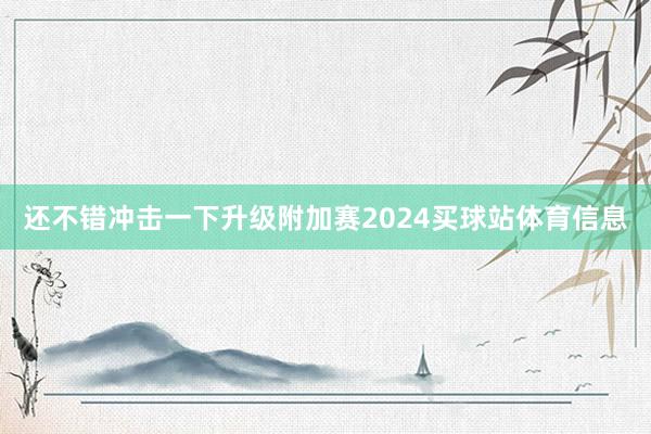 还不错冲击一下升级附加赛2024买球站体育信息