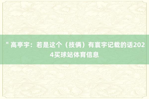 ＂高亭宇：若是这个（技俩）有寰宇记载的话2024买球站体育信息