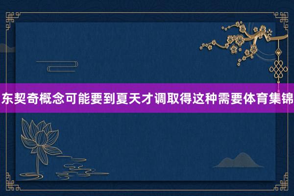 东契奇概念可能要到夏天才调取得这种需要体育集锦