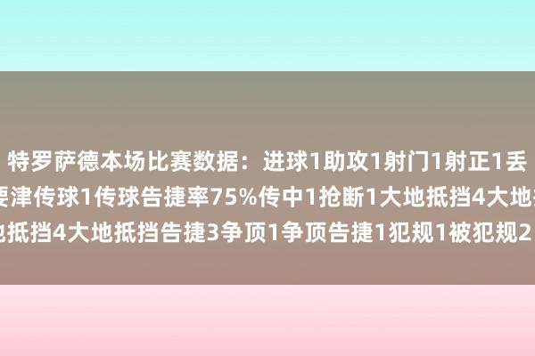 特罗萨德本场比赛数据：进球1助攻1射门1射正1丢失球权3触球14传球4要津传球1传球告捷率75%传中1抢断1大地抵挡4大地抵挡告捷3争顶1争顶告捷1犯规1被犯规2    体育赛事直播