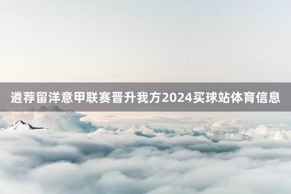 遴荐留洋意甲联赛晋升我方2024买球站体育信息